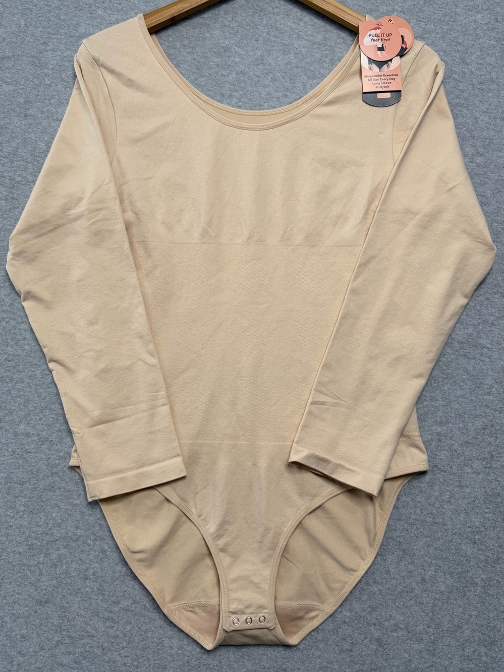 Shapermint Essentials Women’s 3XL Long Sleeve Shaping Bodysuit Beige NWT